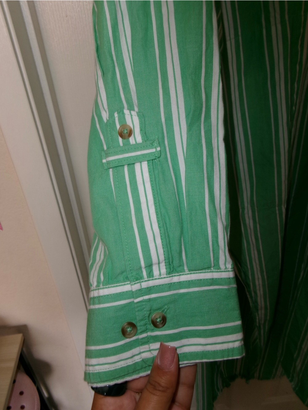 Anthropologie L XL Mint Green Striped Oversized Shirt Dress Beach Cover Up - Picture 3 of 5